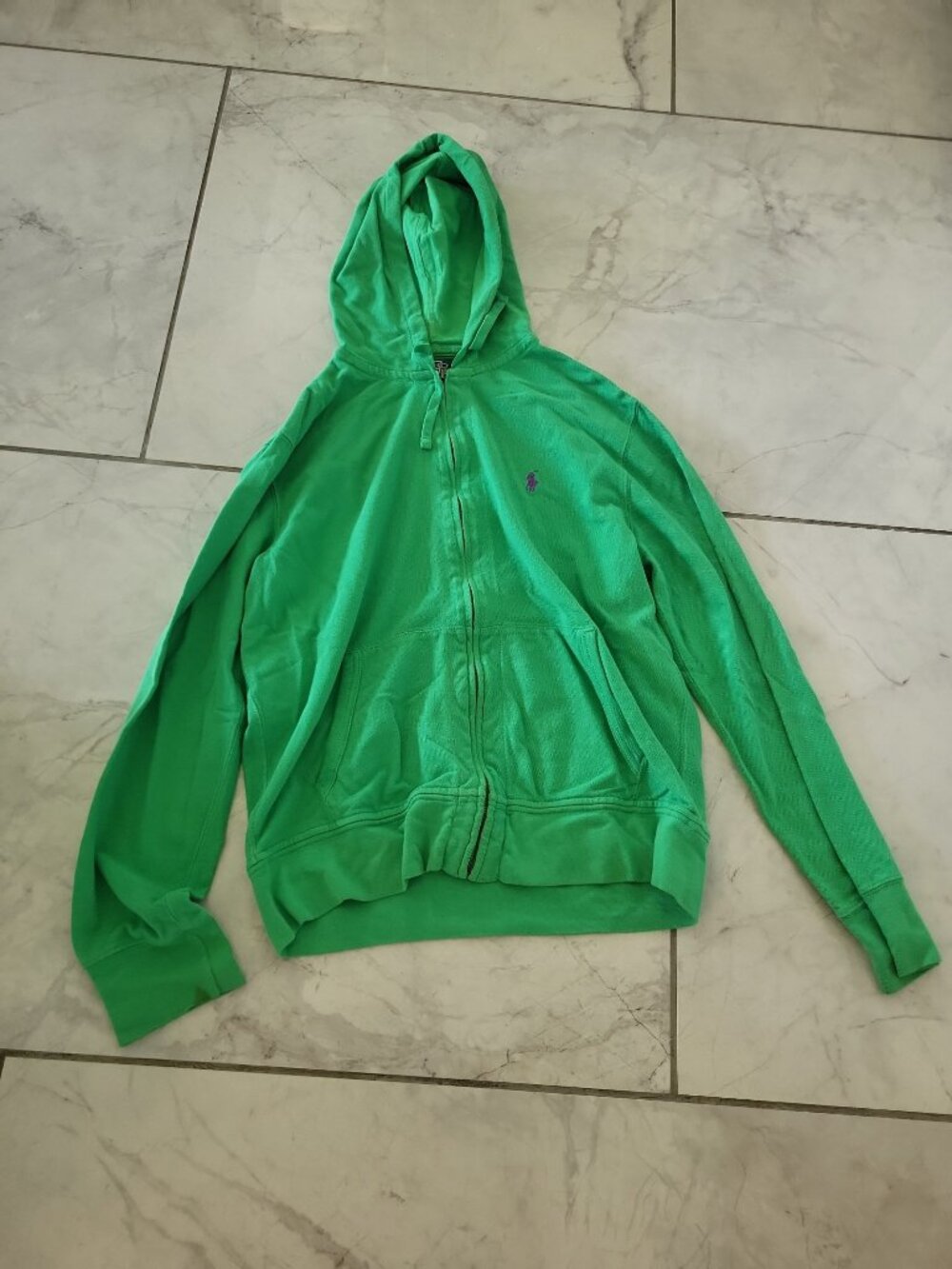 Polo Ralph Lauren Hoodie Thermal Hood Green Vintage Sweatahirt Zip Up Pony Large